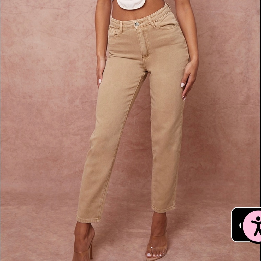 Pretty Little Thing Biege Mom Jeans